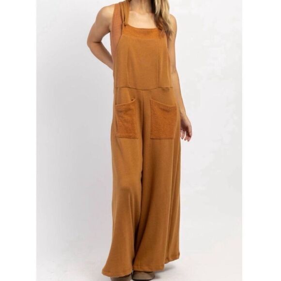Bucket List Moxie Relaxed Cotton Jumpsuit Size Large Wide Leg - Picture 2 of 12